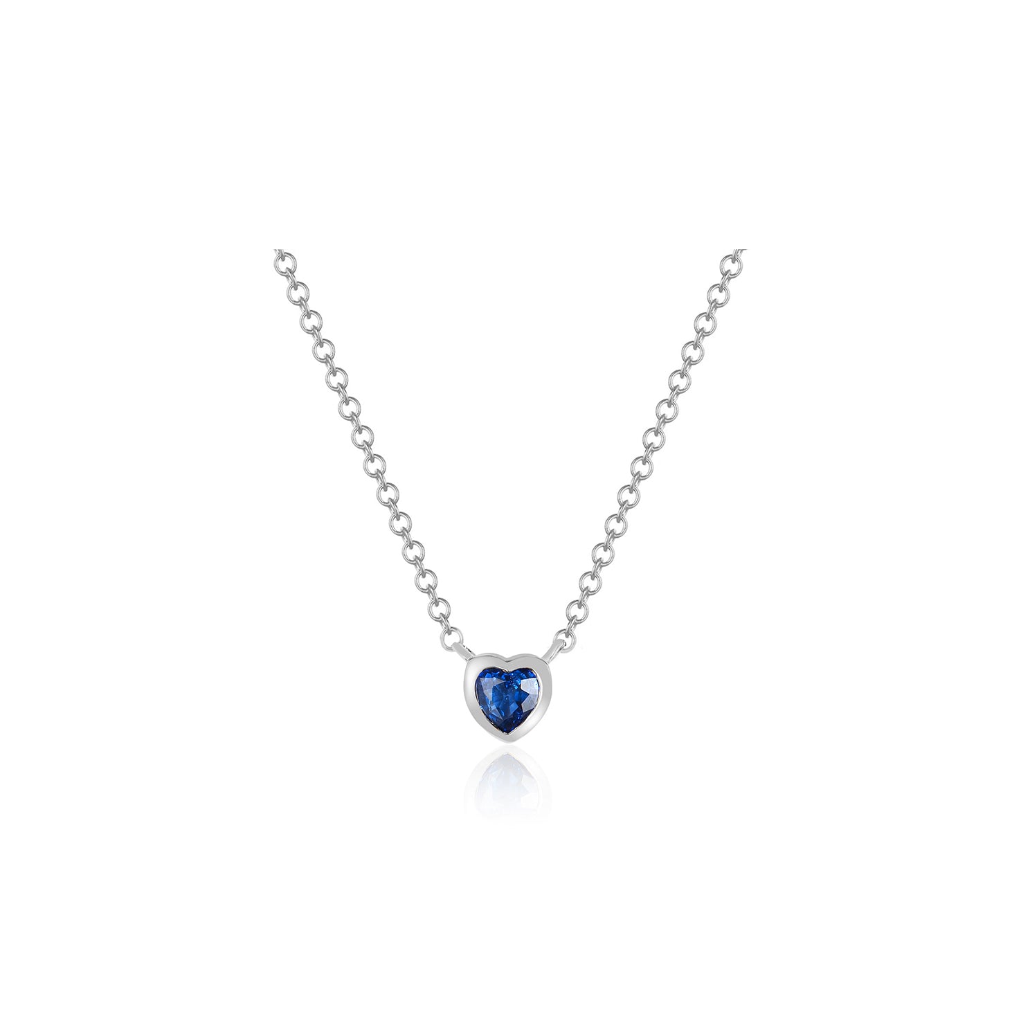 Blue Sapphire Heart Necklace in 14k white gold