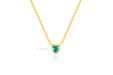 14k yellow gold chain necklace with fixed 5.6mm emerald jewel heart pendant with measurement graphic.