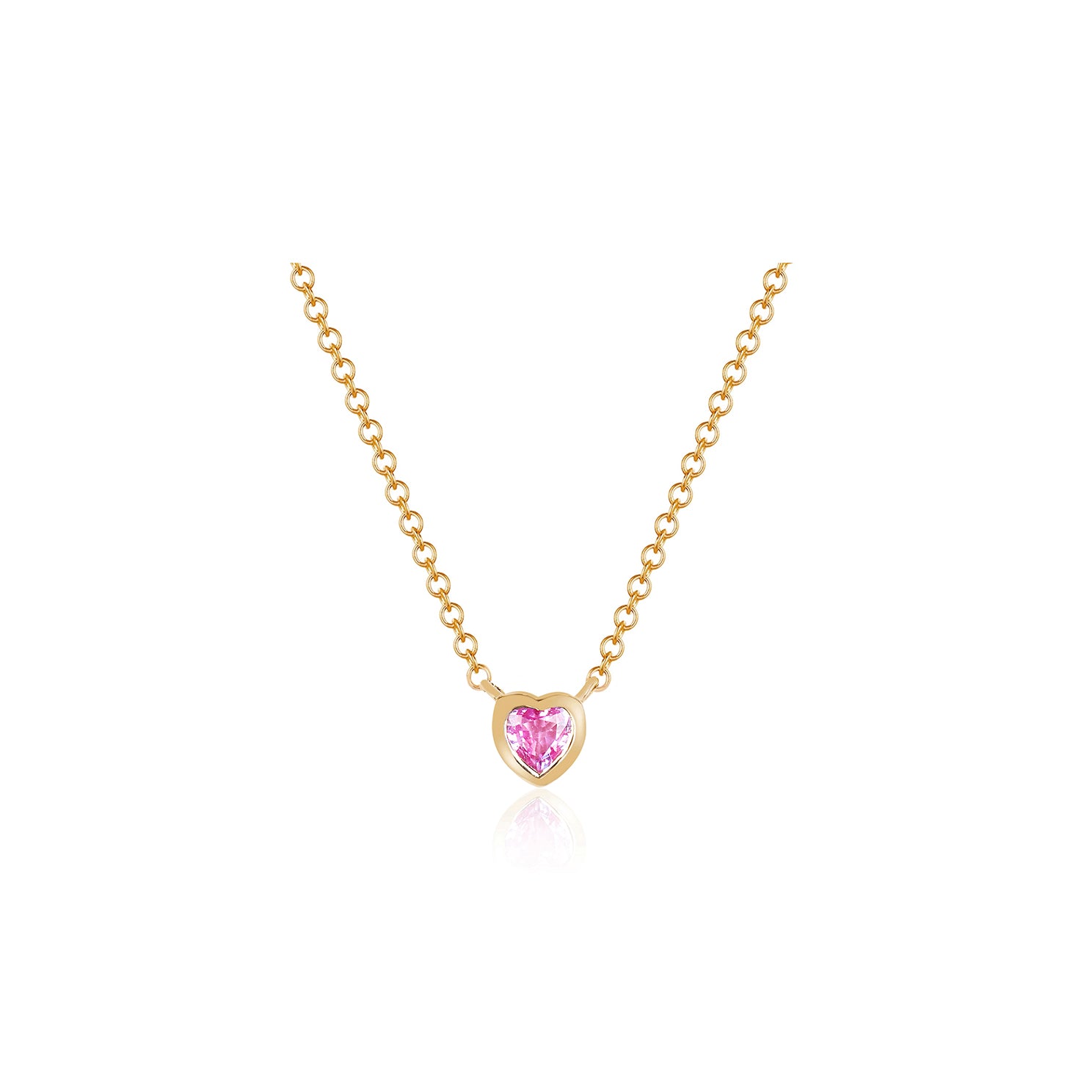 Pink Sapphire Heart Necklace in 14k rose gold