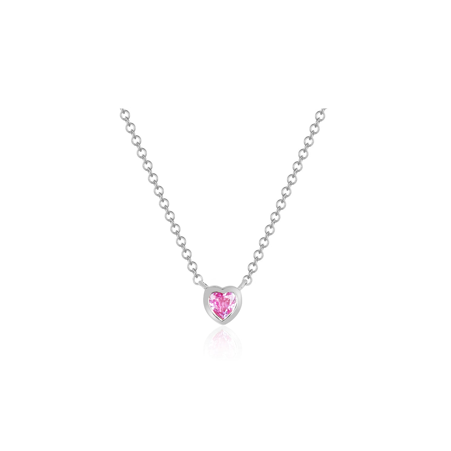 Pink Sapphire Heart Necklace in 14k white gold