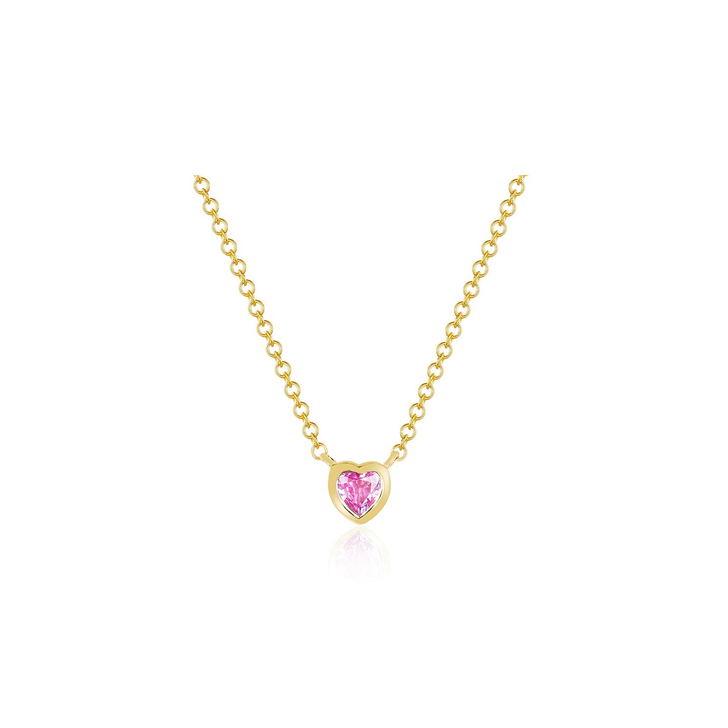 Pink Sapphire Heart Necklace in 14k yellow gold