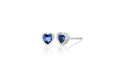 14k (karat) white gold heart-shaped stud earrings with blue sapphire in the center and finished with butterfly post backs.