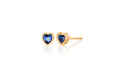 14k (karat) yellow gold heart-shaped stud earrings with blue sapphire in the center and finished with butterfly post backs.