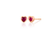 14k (karat) rose gold heart-shaped stud earring with ruby accent center measuring 5mm