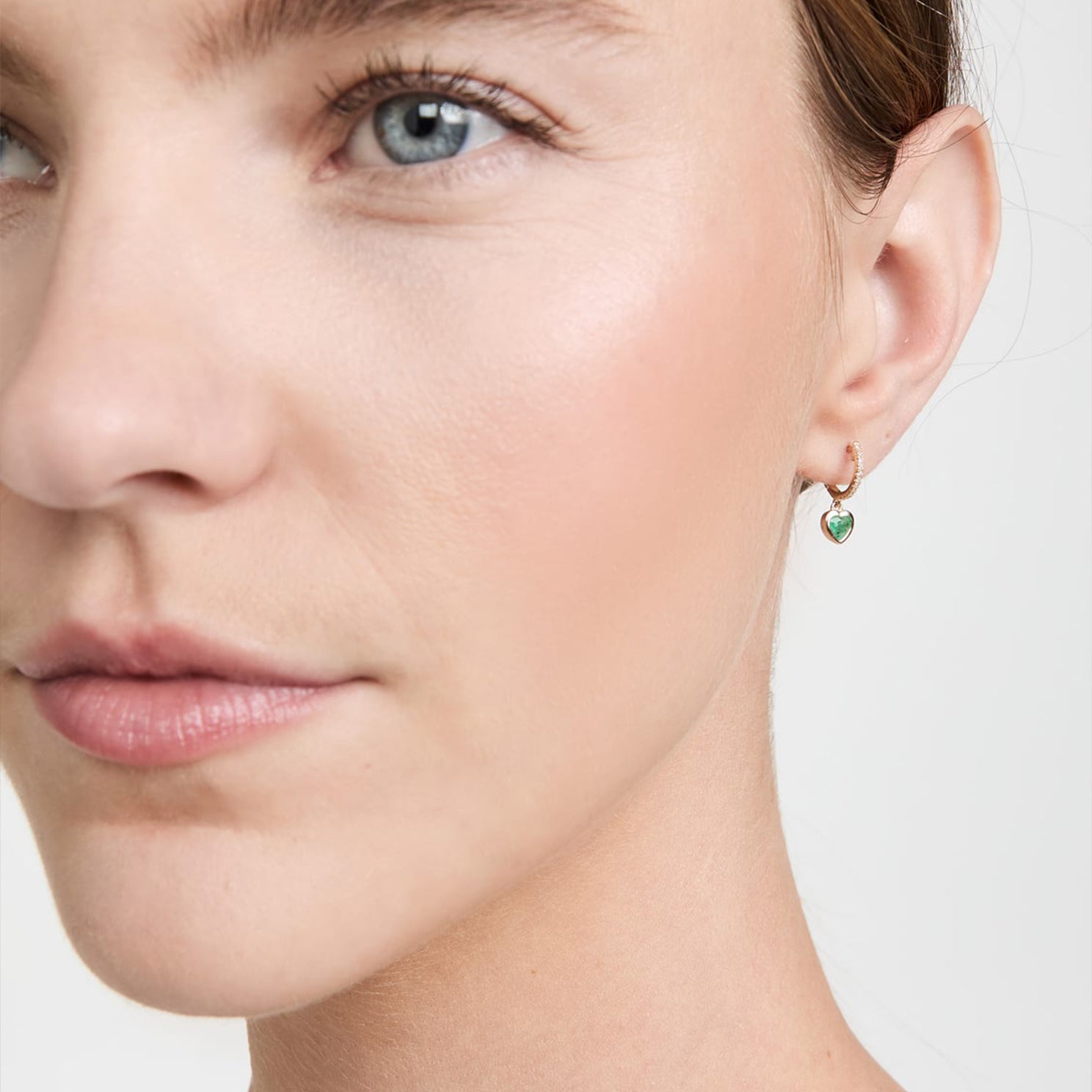 Emerald Heart Drop Diamond Mini Huggie Earrings