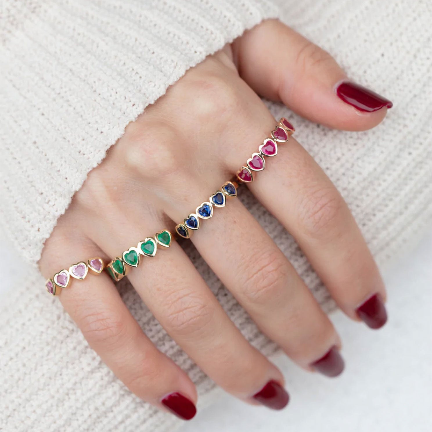 Blue Sapphire Multi Heart Ring