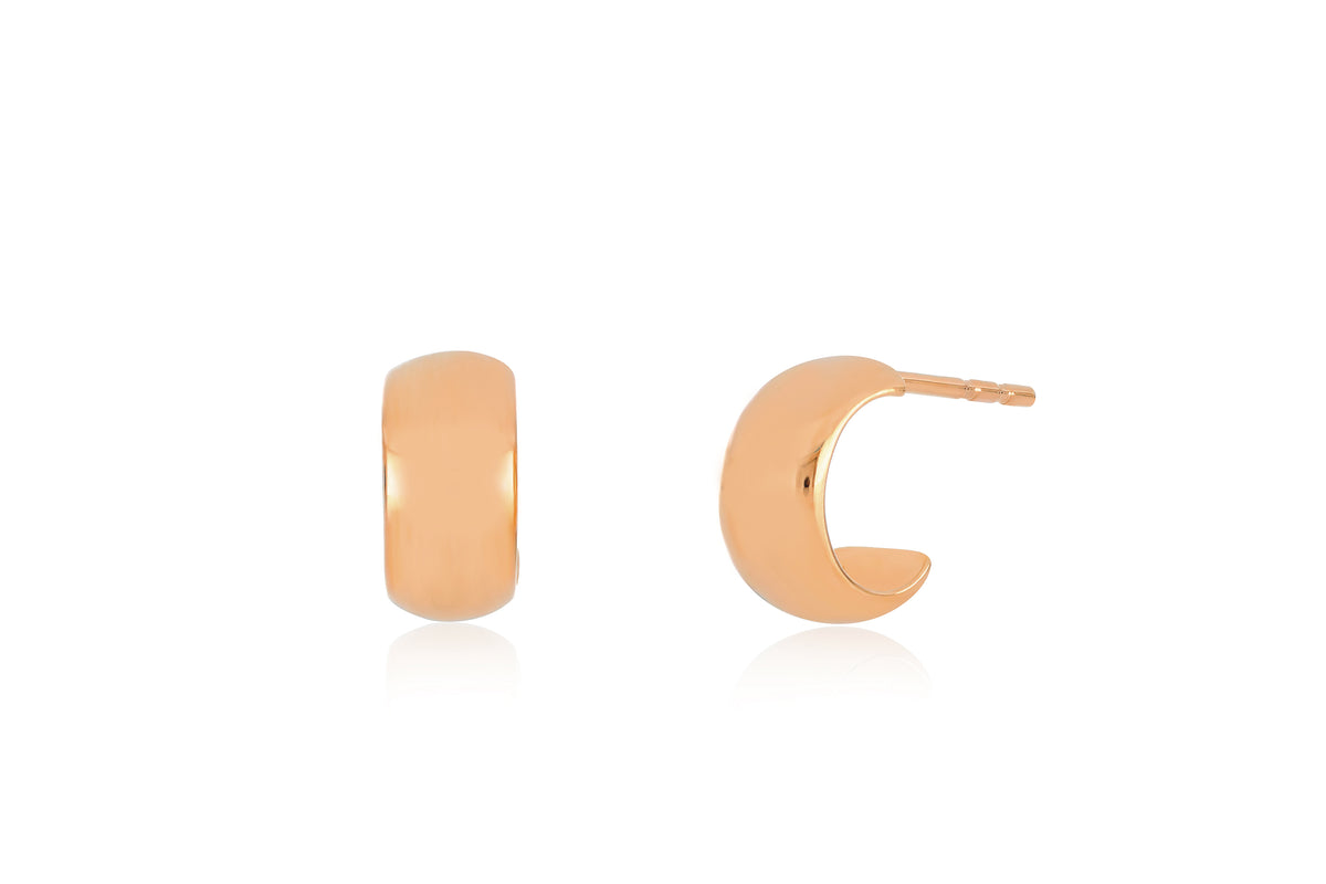 14k (karat) rose gold mini bubble-like huggie earrings with butterfly post back closure