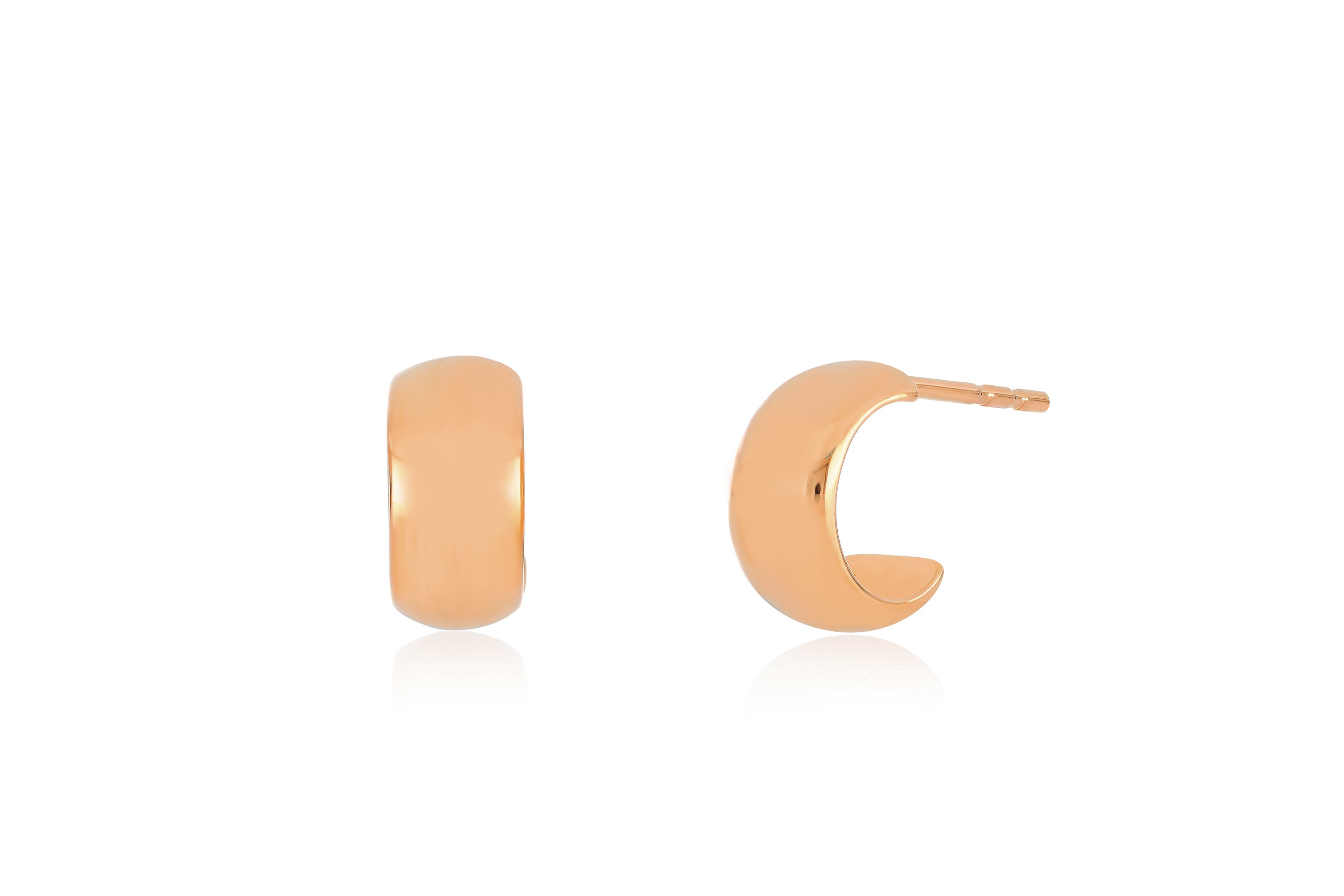14k (karat) rose gold mini bubble-like huggie earrings with butterfly post back closure