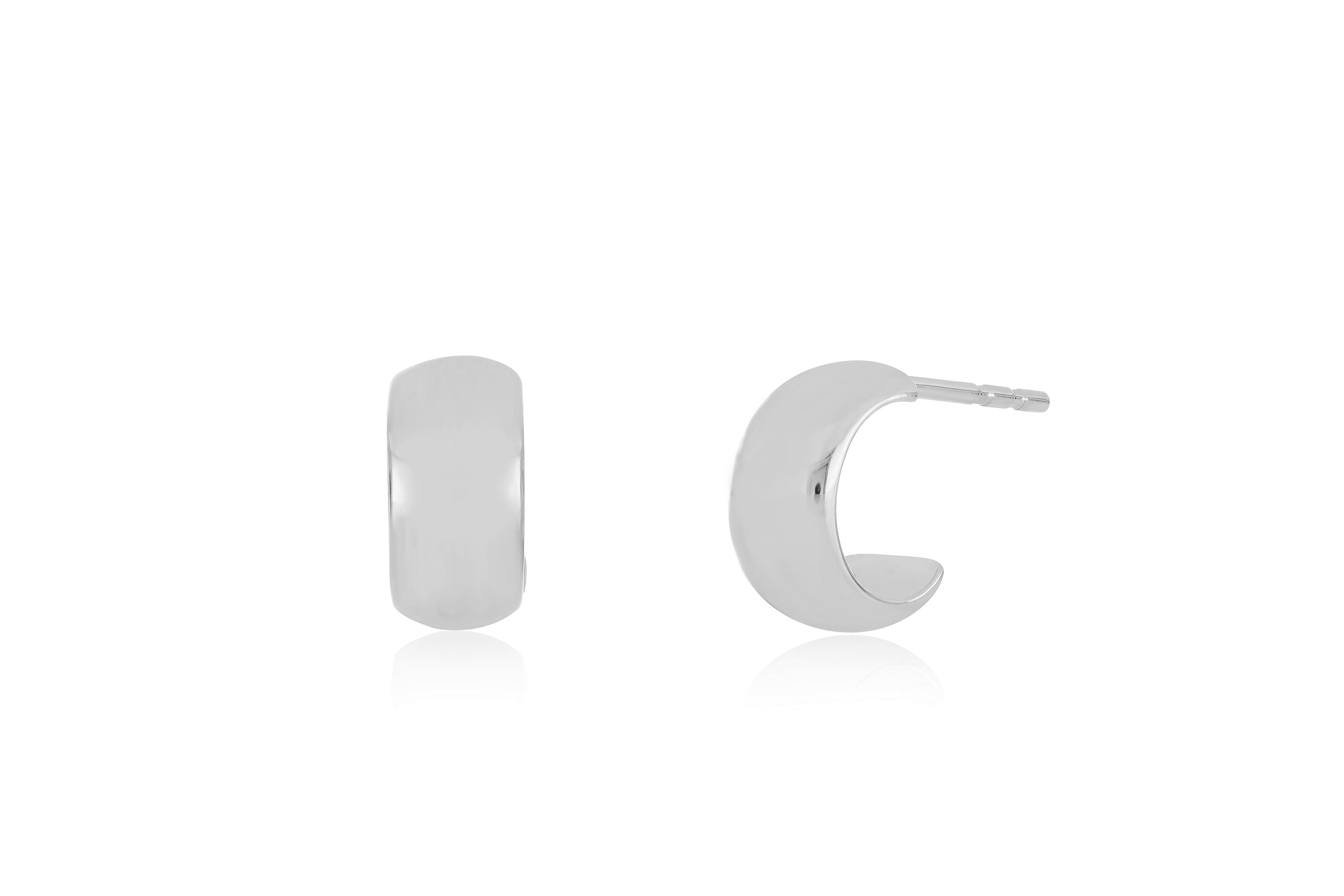 14k (karat) white gold mini bubble-like huggie earrings with butterfly post back closure