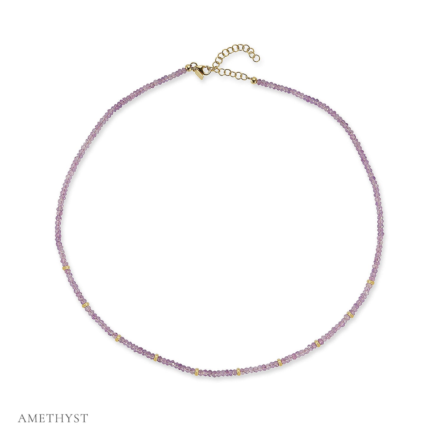 Birthstone Bead Necklace In Amethyst with 14k yellow gold chain
