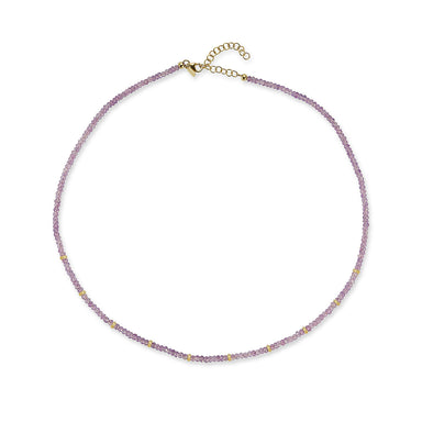 Birthstone Bead Necklace In Amethyst with 14k yellow gold chain