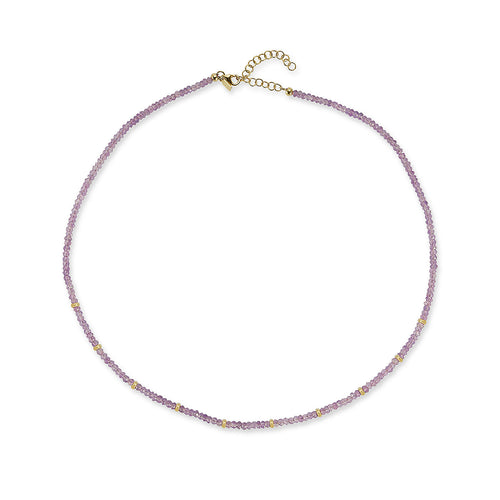 Birthstone Bead Necklace In Amethyst with 14k yellow gold chain