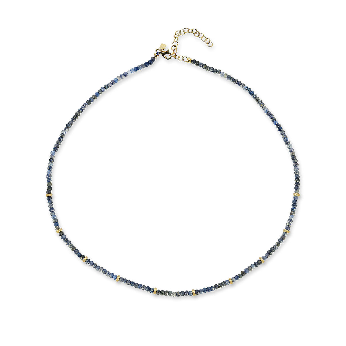 Birthstone Bead Necklace In Blue Sapphire with 14k yellow gold chain