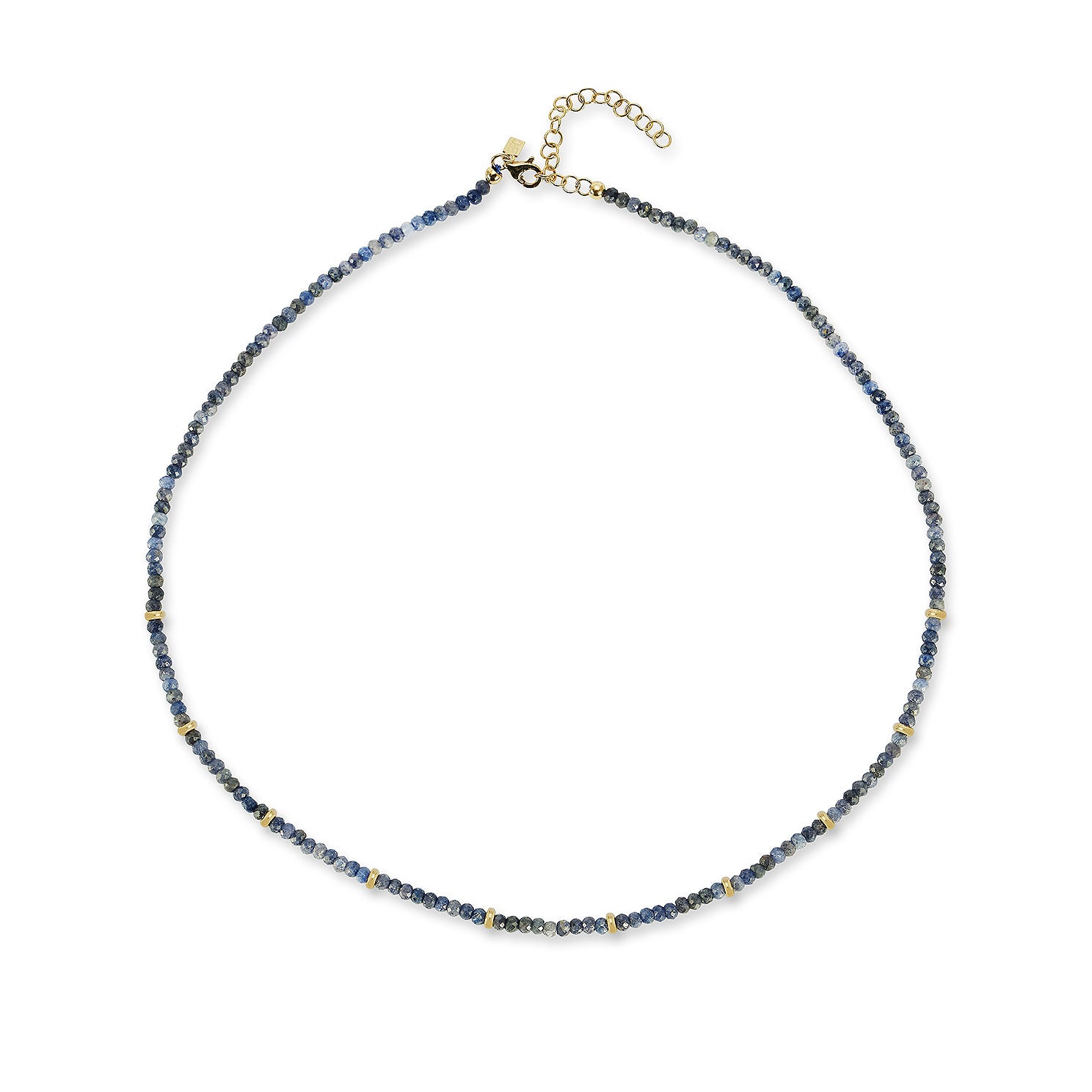 Birthstone Bead Necklace In Blue Sapphire with 14k yellow gold chain