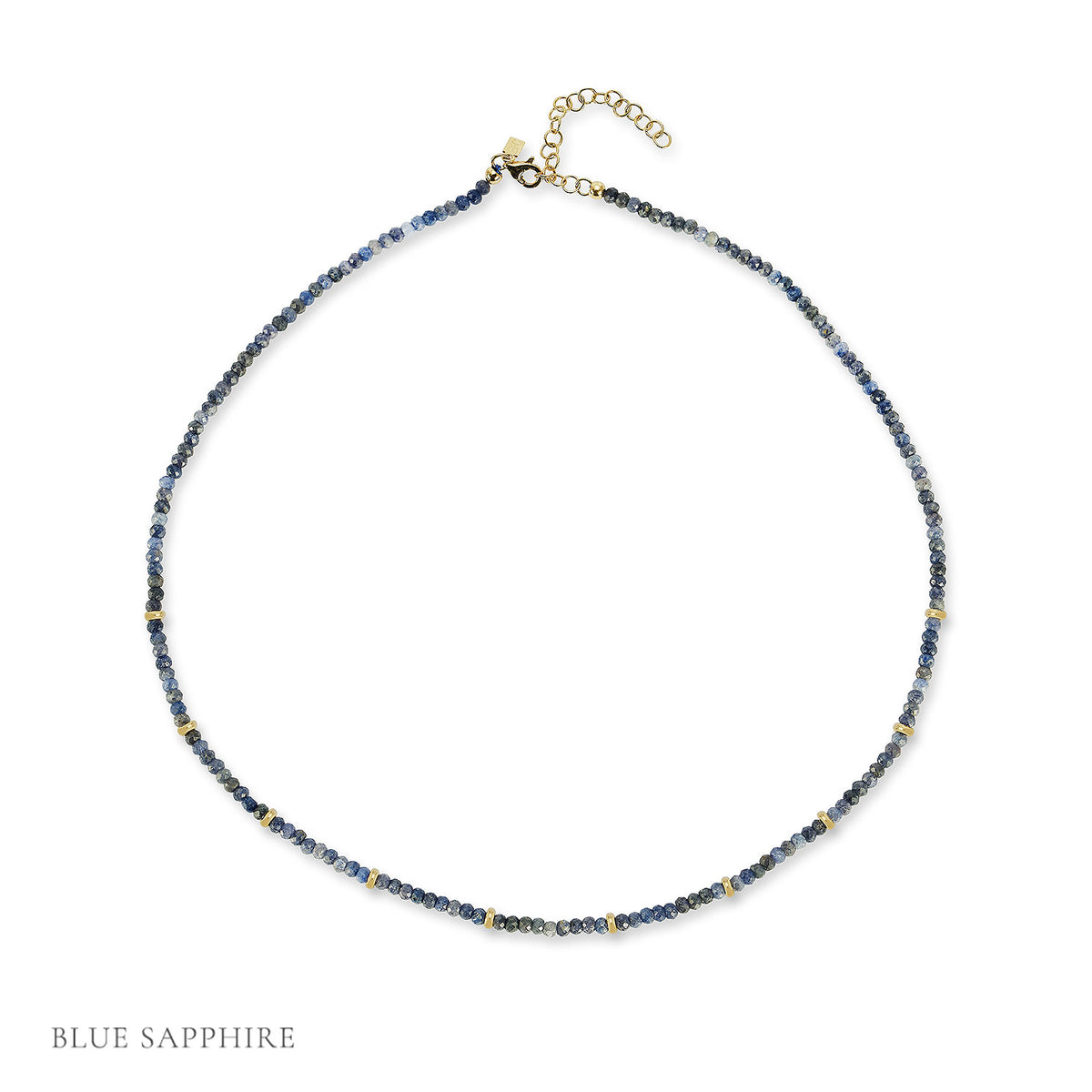 Birthstone Bead Necklace In Blue Sapphire with 14k yellow gold chain