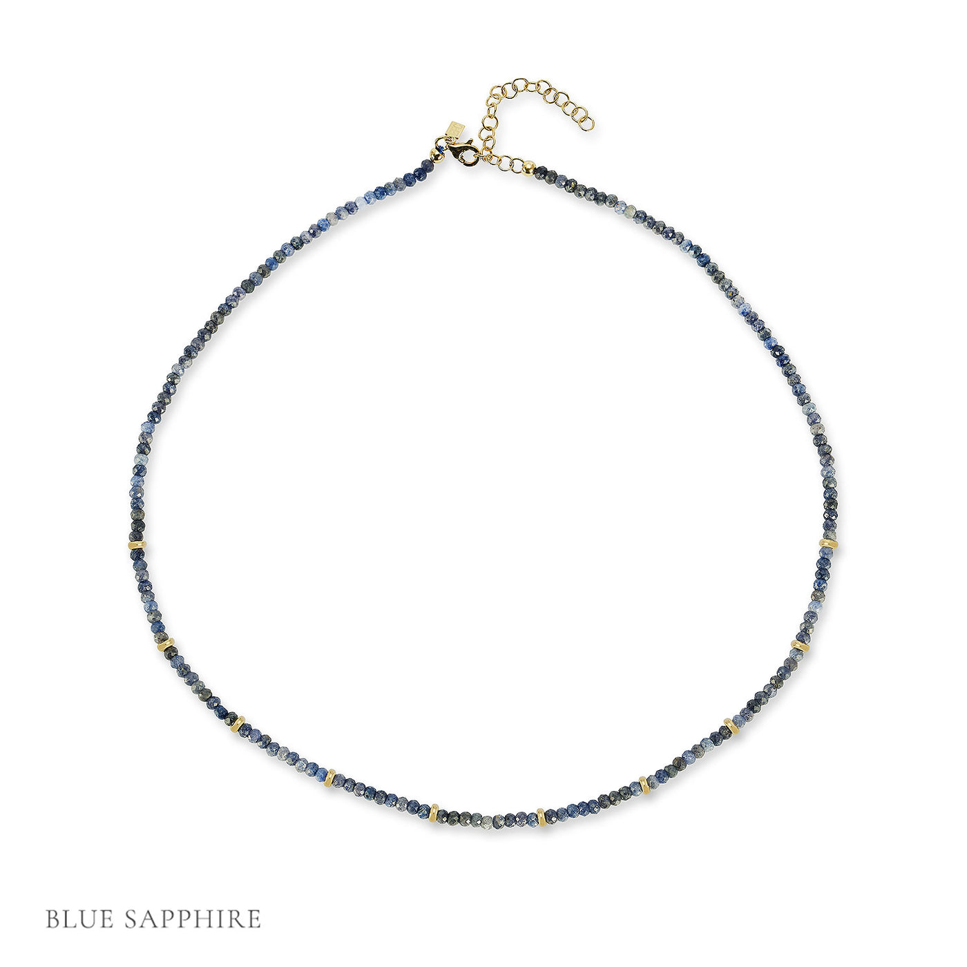 Birthstone Bead Necklace In Blue Sapphire with 14k yellow gold chain