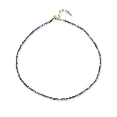 Birthstone Bead Necklace In Blue Sapphire with 14k yellow gold chain