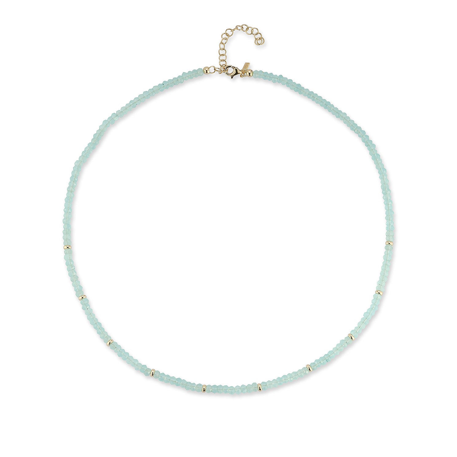 Birthstone Bead Necklace In Chalcedony with 14k yellow gold chain