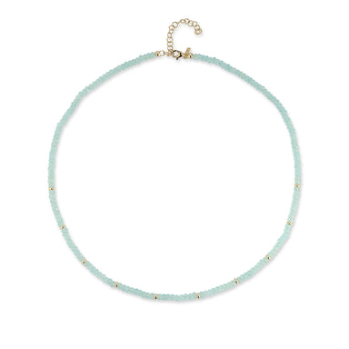 Birthstone Bead Necklace In Chalcedony with 14k yellow gold chain