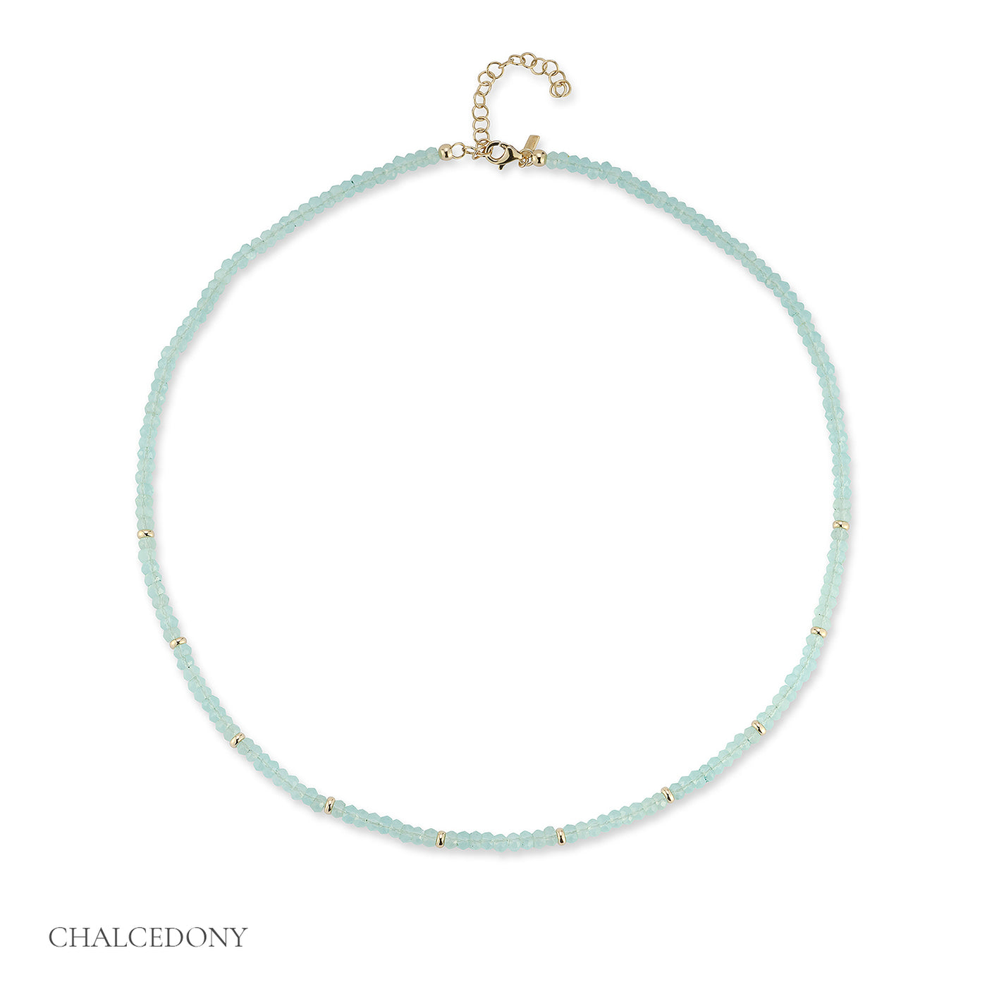 Birthstone Bead Necklace In Chalcedony with 14k yellow gold chain - March Option