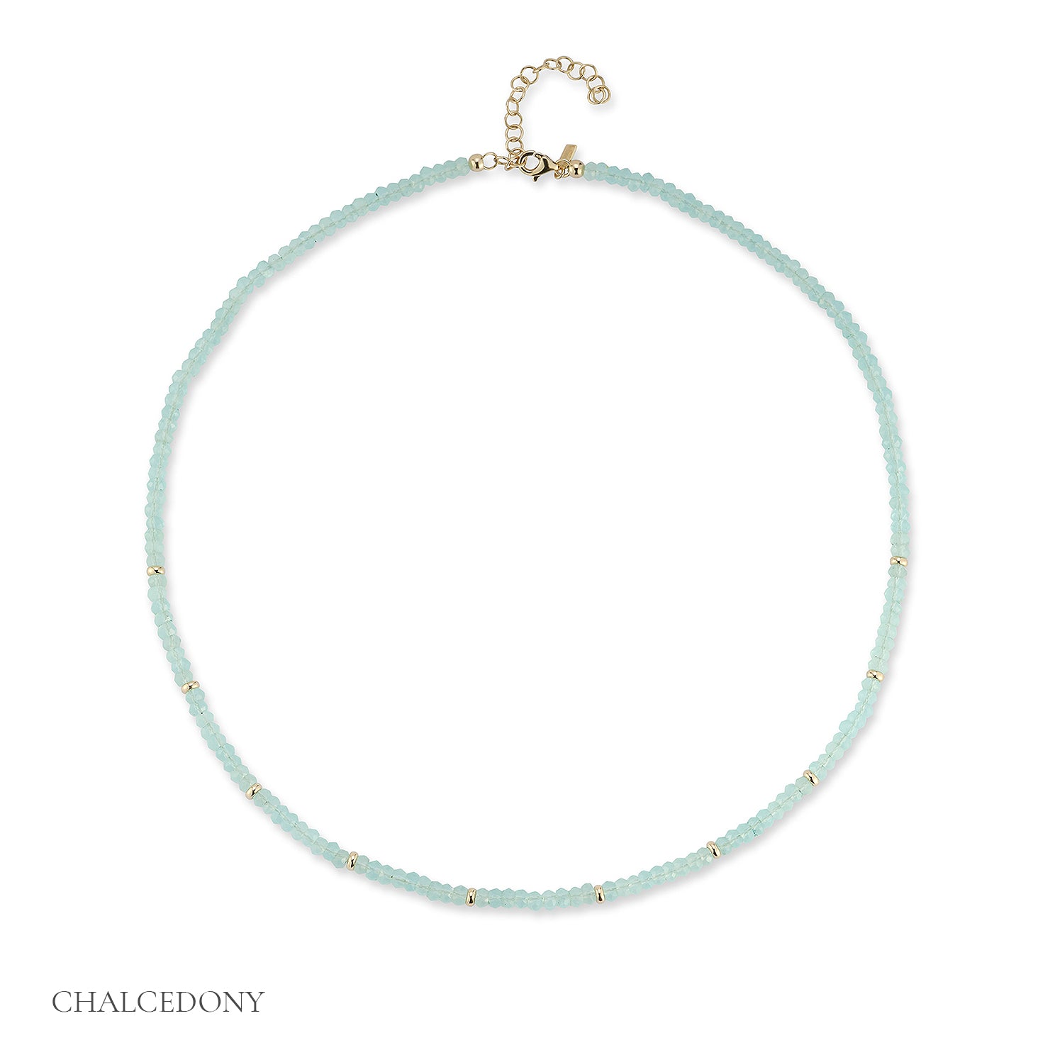 Birthstone Bead Necklace In Chalcedony with 14k yellow gold chain - March Option