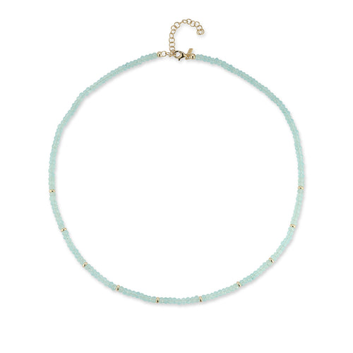 Birthstone Bead Necklace In Chalcedony with 14k yellow gold chain