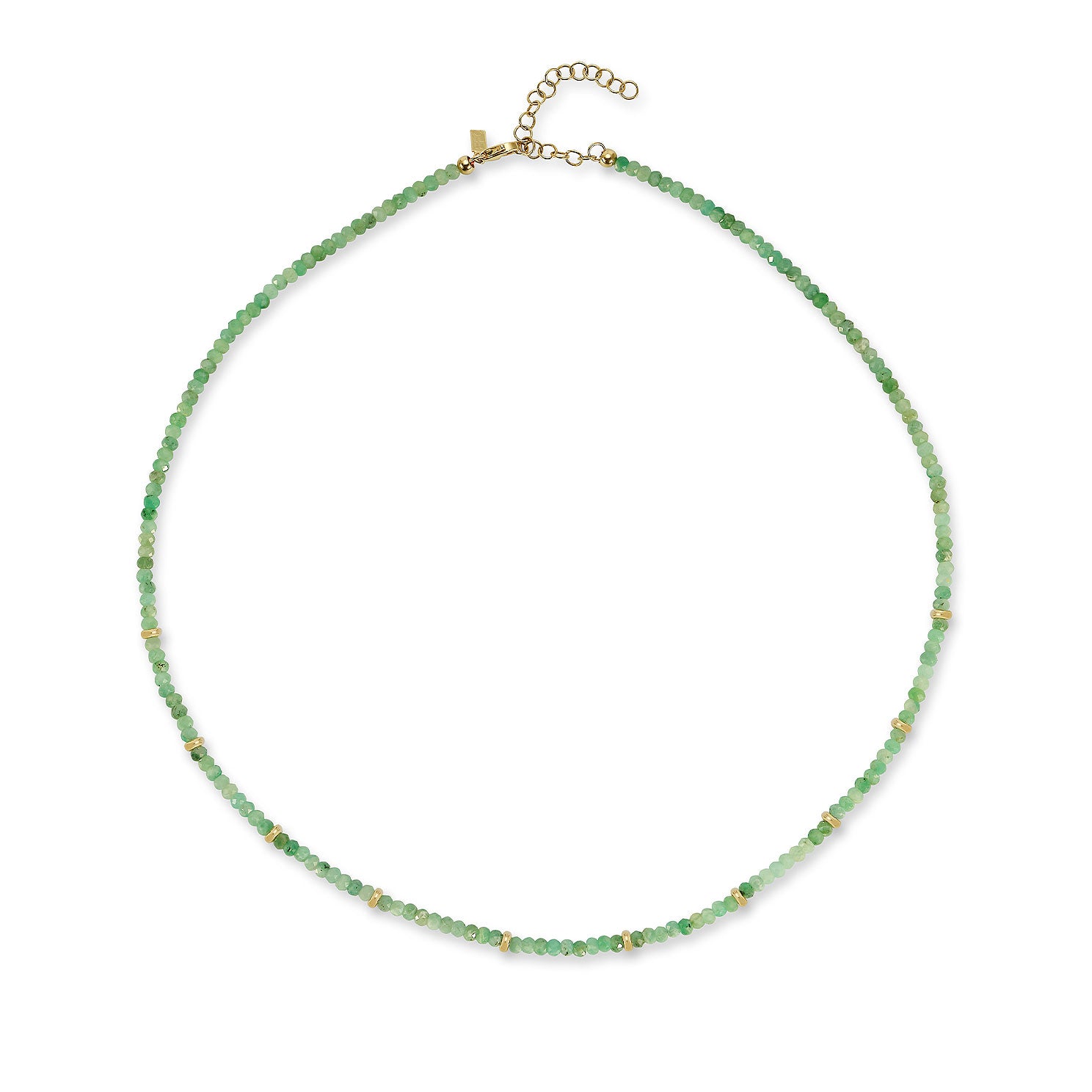 Birthstone Bead Necklace In Emerald with 14k yellow gold chain