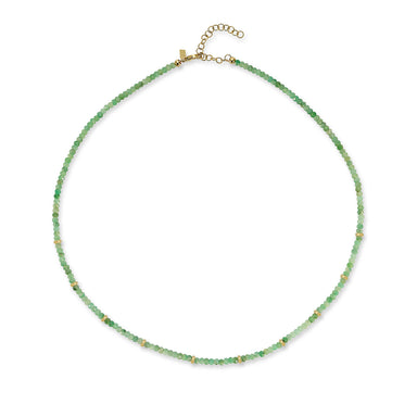 Birthstone Bead Necklace In Emerald with 14k yellow gold chain