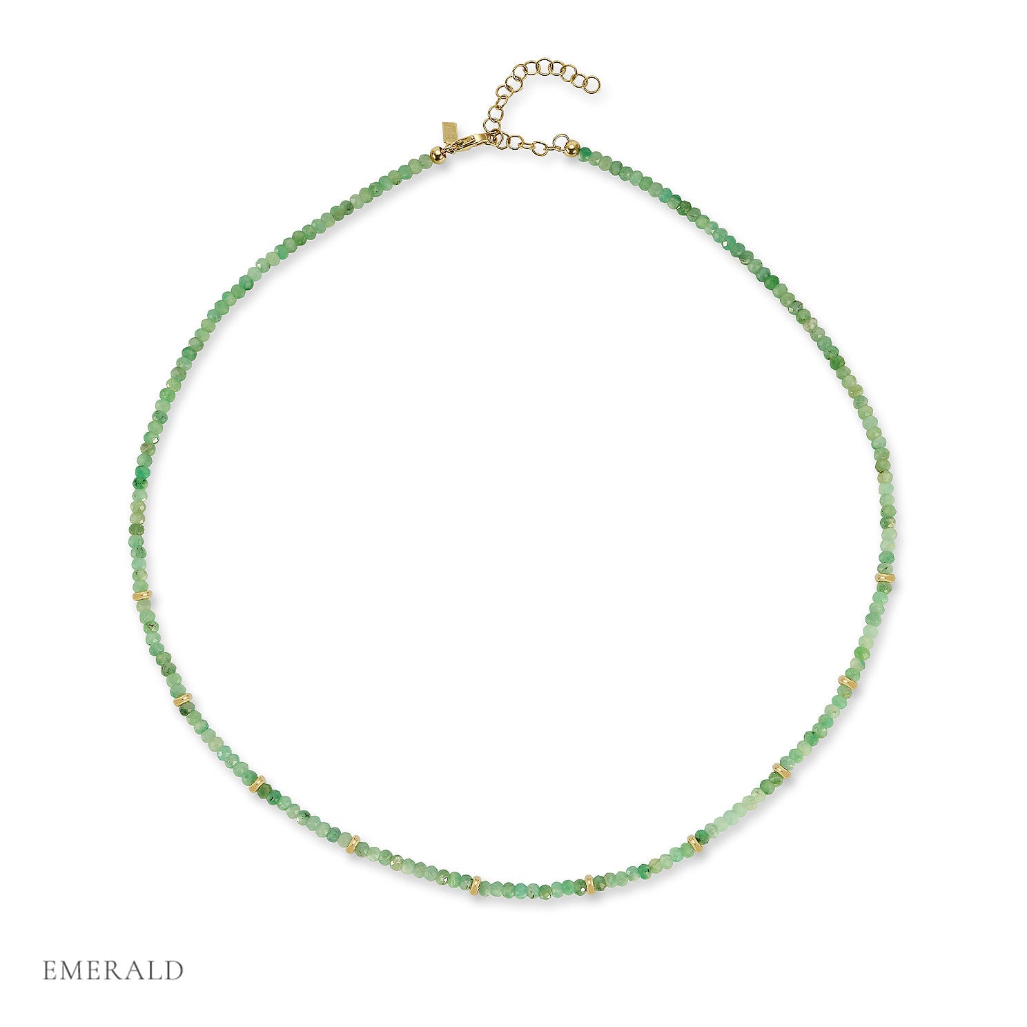 Birthstone Bead Necklace In Emerald with 14k yellow gold chain