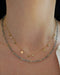 Birthstone Bead Necklace In Labradorite styled on neck with gold confetti necklace
