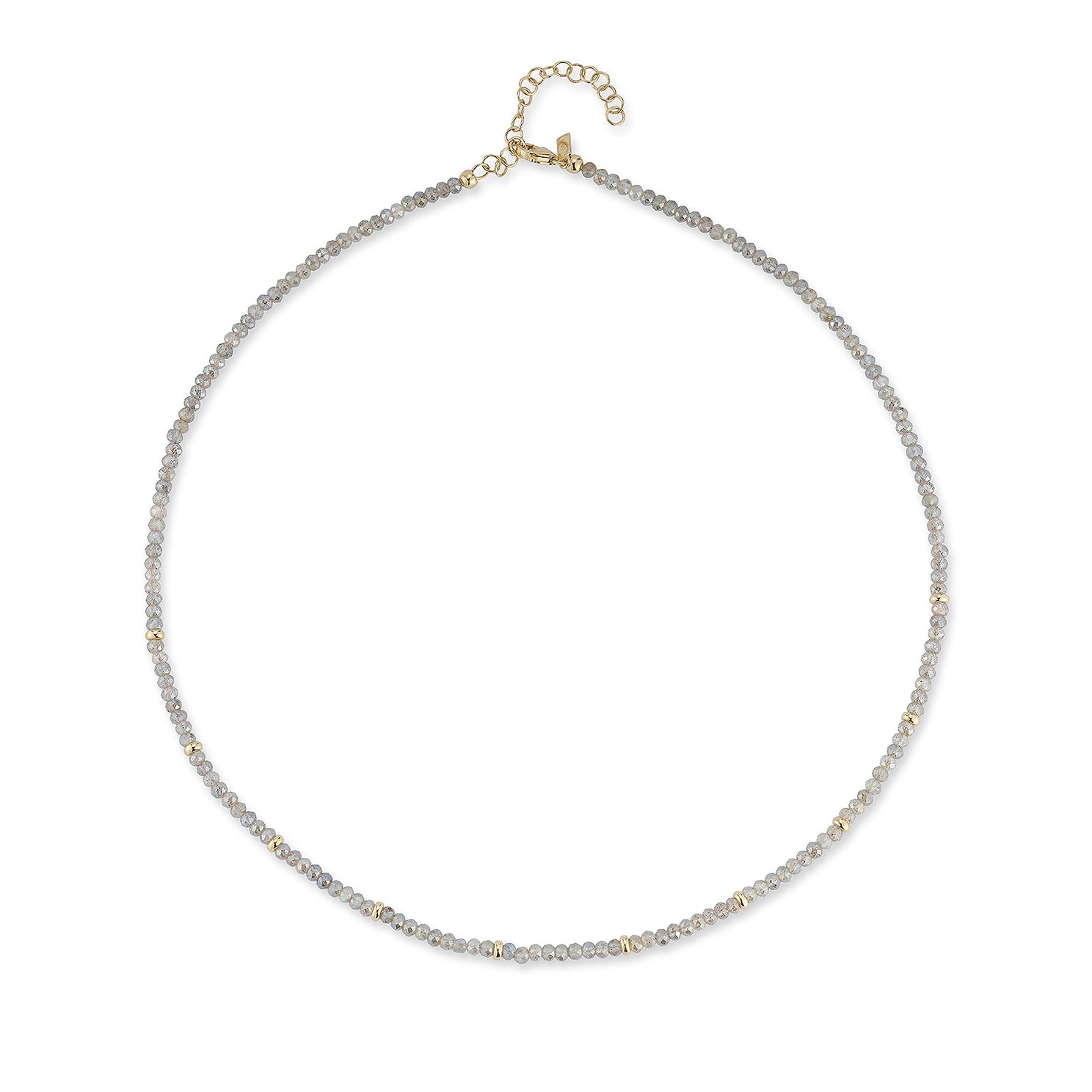 Birthstone Bead Necklace In Labradorite with 14k yellow gold chain