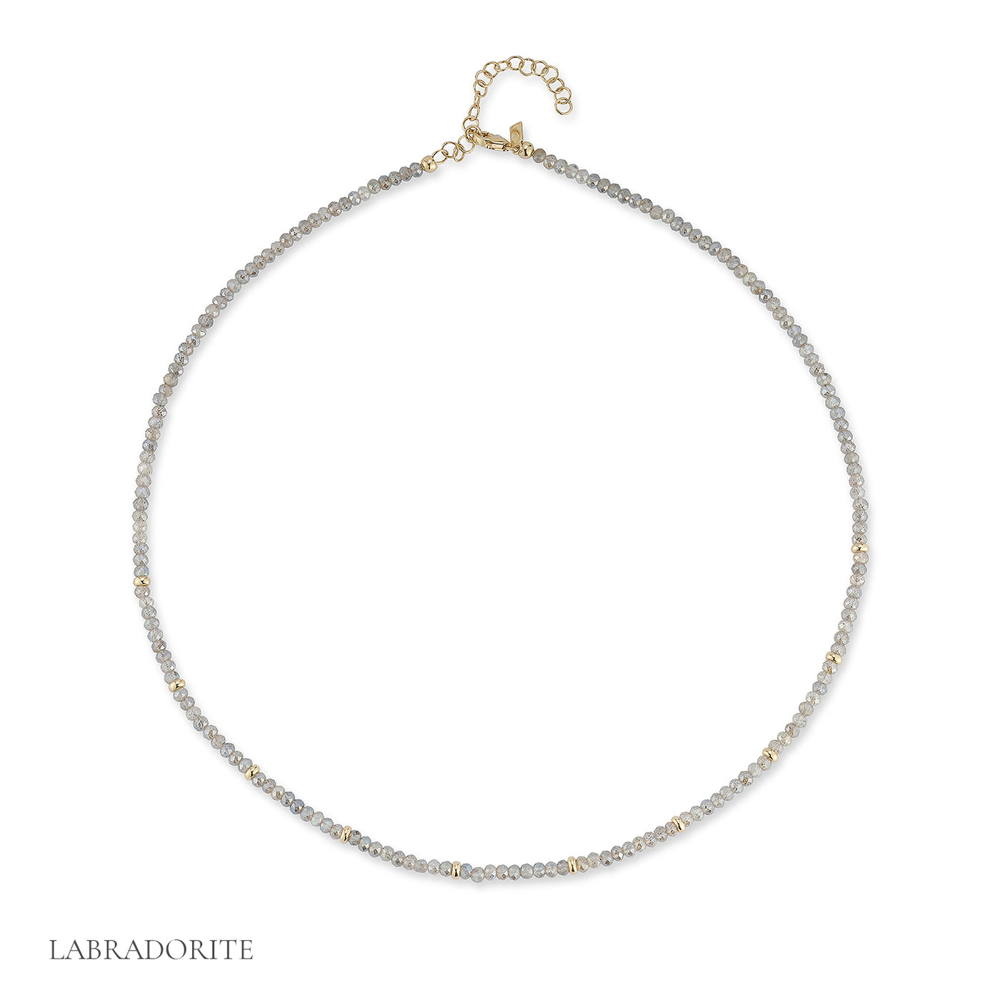 Birthstone Bead Necklace In Labradorite with 14k yellow gold chain