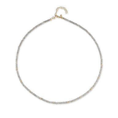 Birthstone Bead Necklace In Labradorite with 14k yellow gold chain