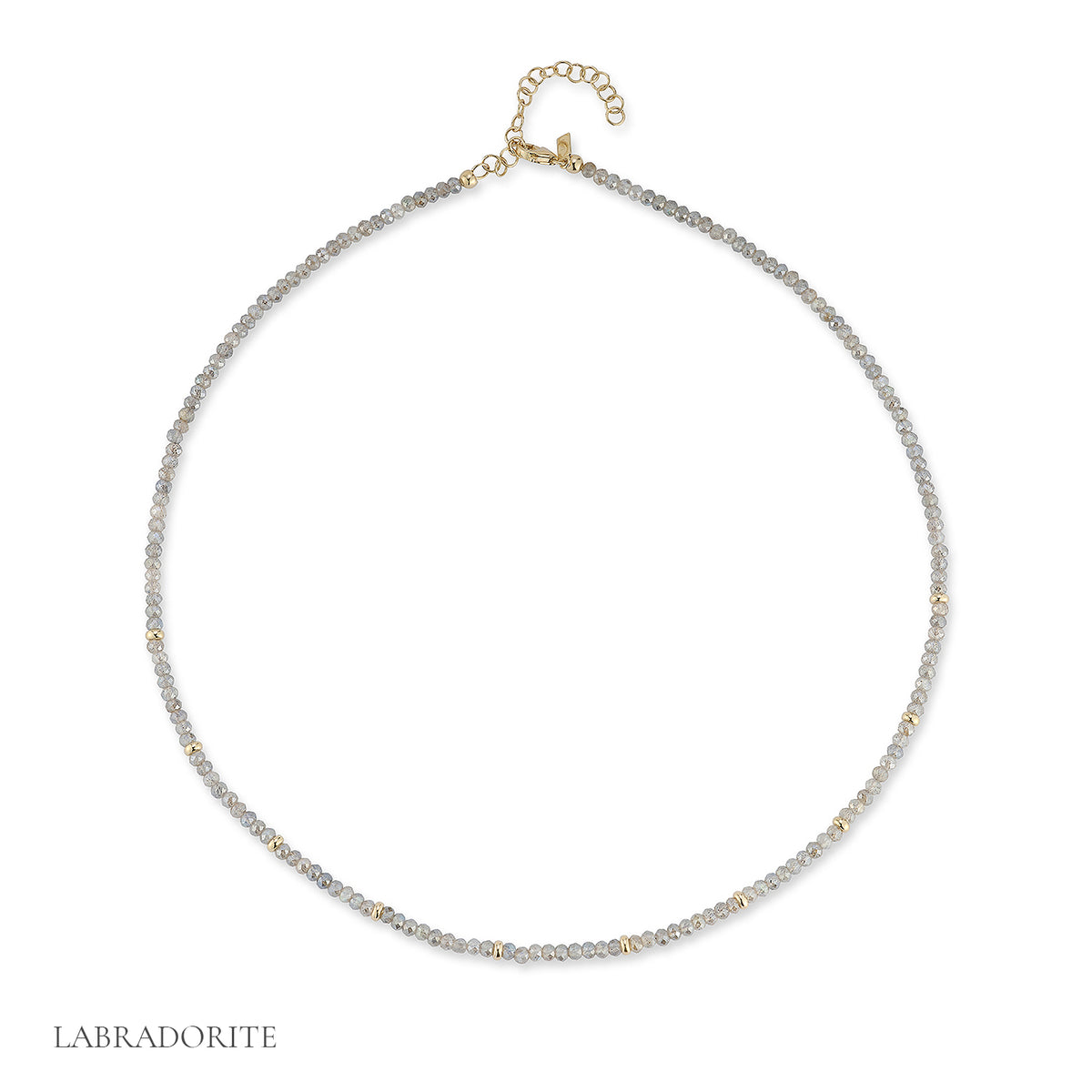 Birthstone Bead Necklace In Labradorite with 14k yellow gold chain - August Option