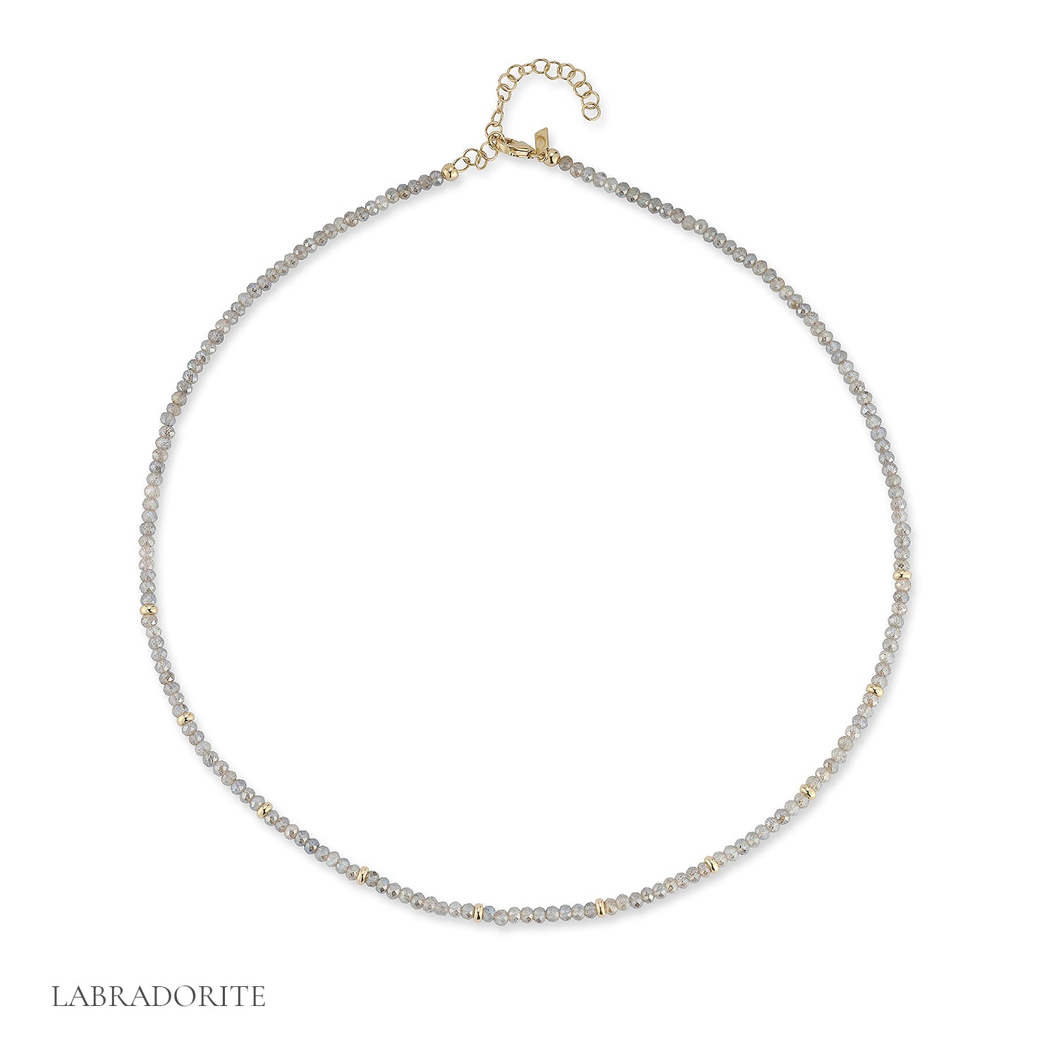 Birthstone Bead Necklace In Labradorite with 14k yellow gold chain - August Option