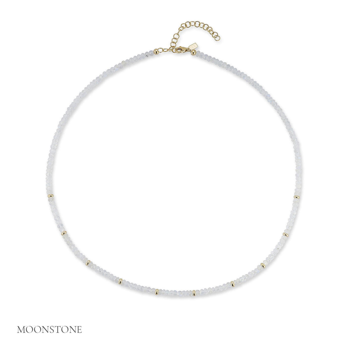 Birthstone Bead Necklace In Moon Stone with 14k yellow gold chain