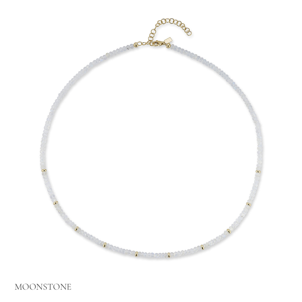 Birthstone Bead Necklace In Moon Stone with 14k yellow gold chain - June Option