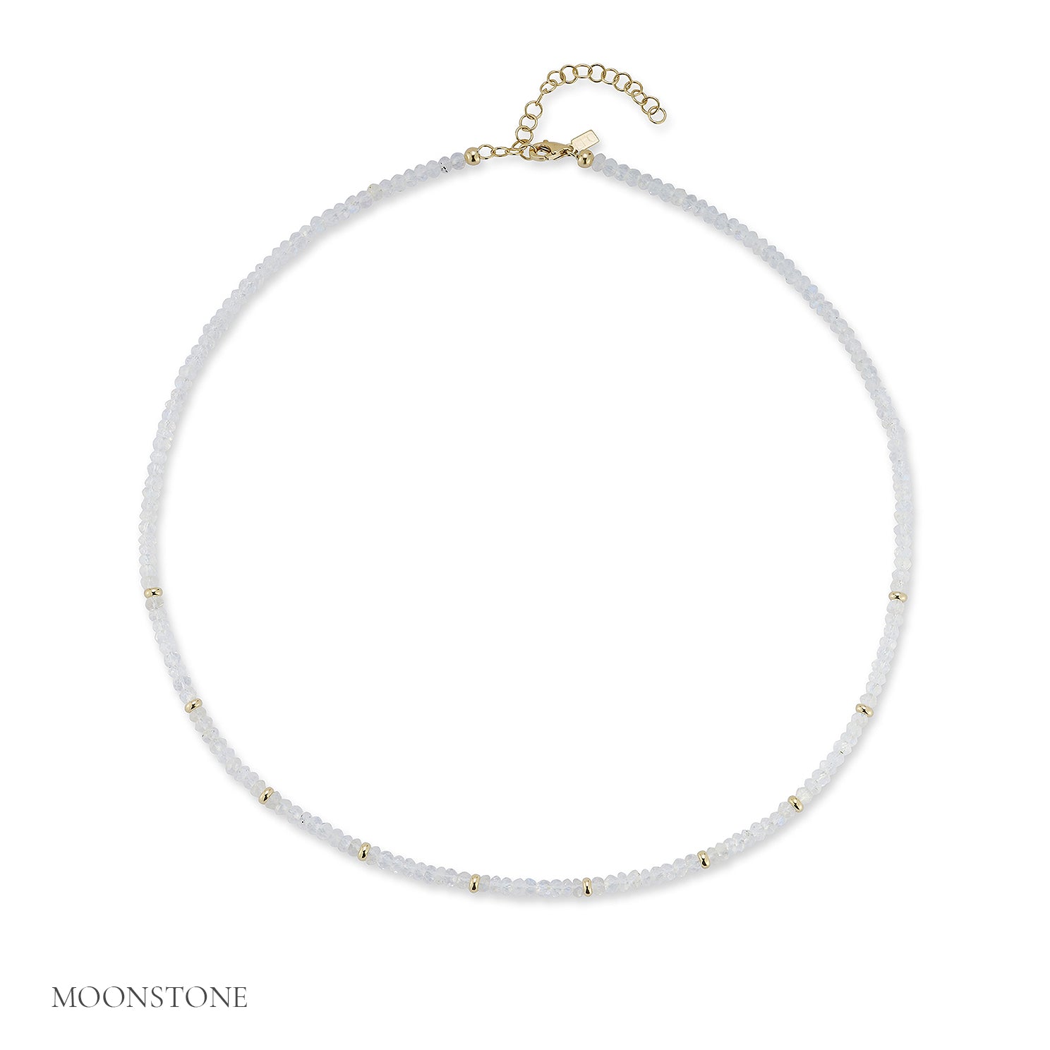 Birthstone Bead Necklace In Moon Stone with 14k yellow gold chain - June Option