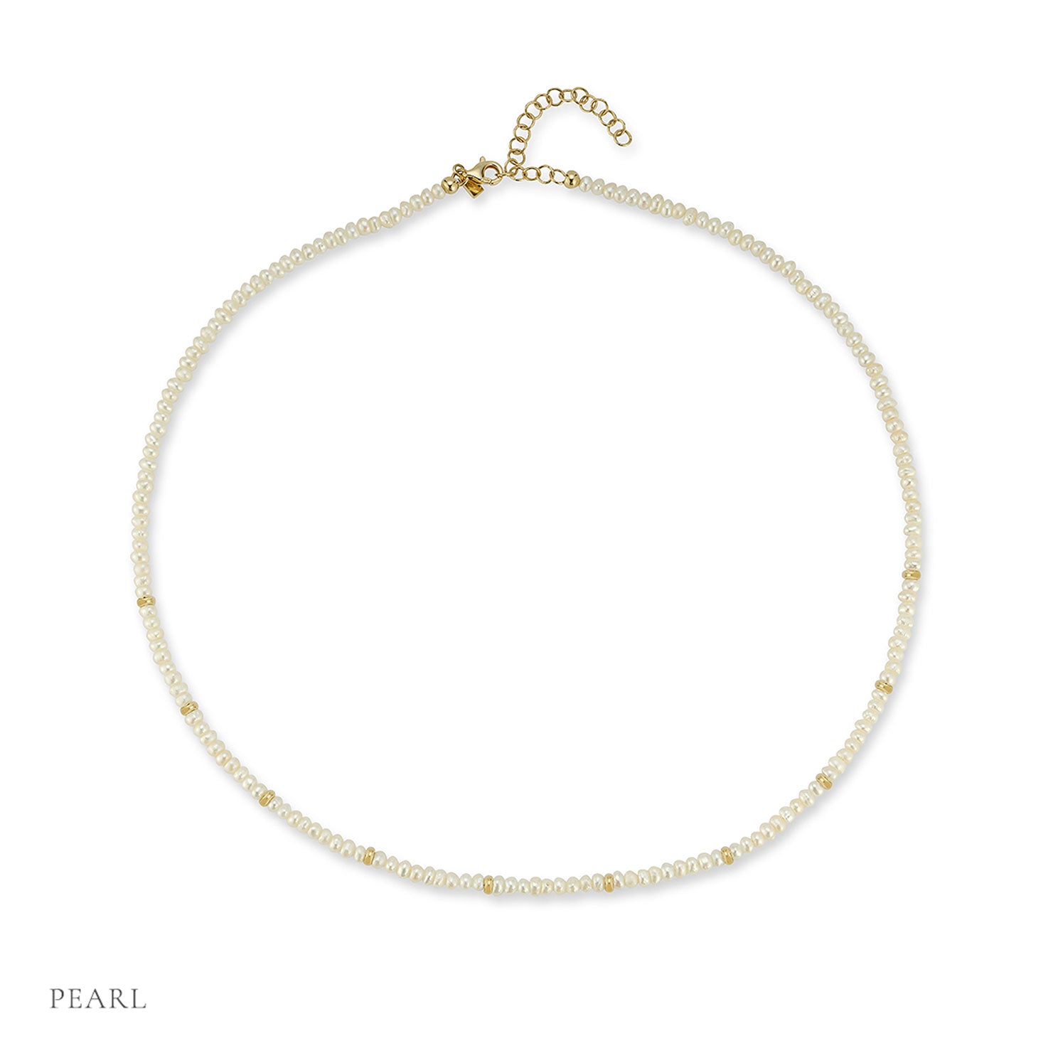 Birthstone Bead Necklace In Pearl with 14k yellow gold chain