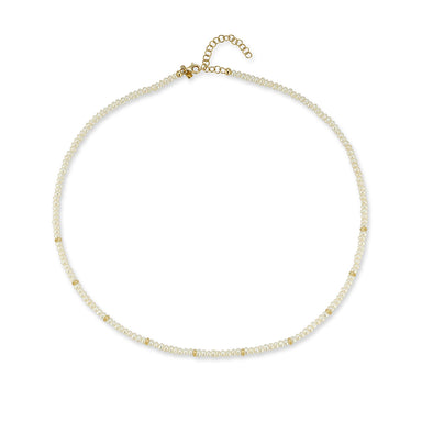 Birthstone Bead Necklace In Pearl with 14k yellow gold chain