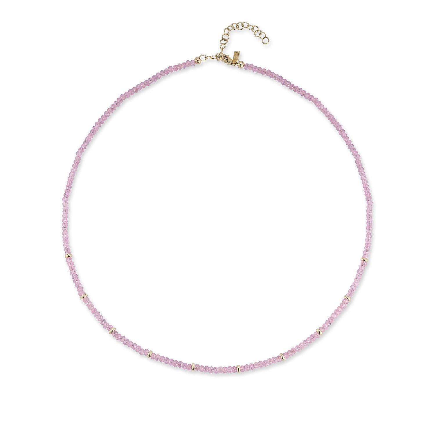 Birthstone Bead Necklace In Pink Sapphire with 14k yellow gold chain