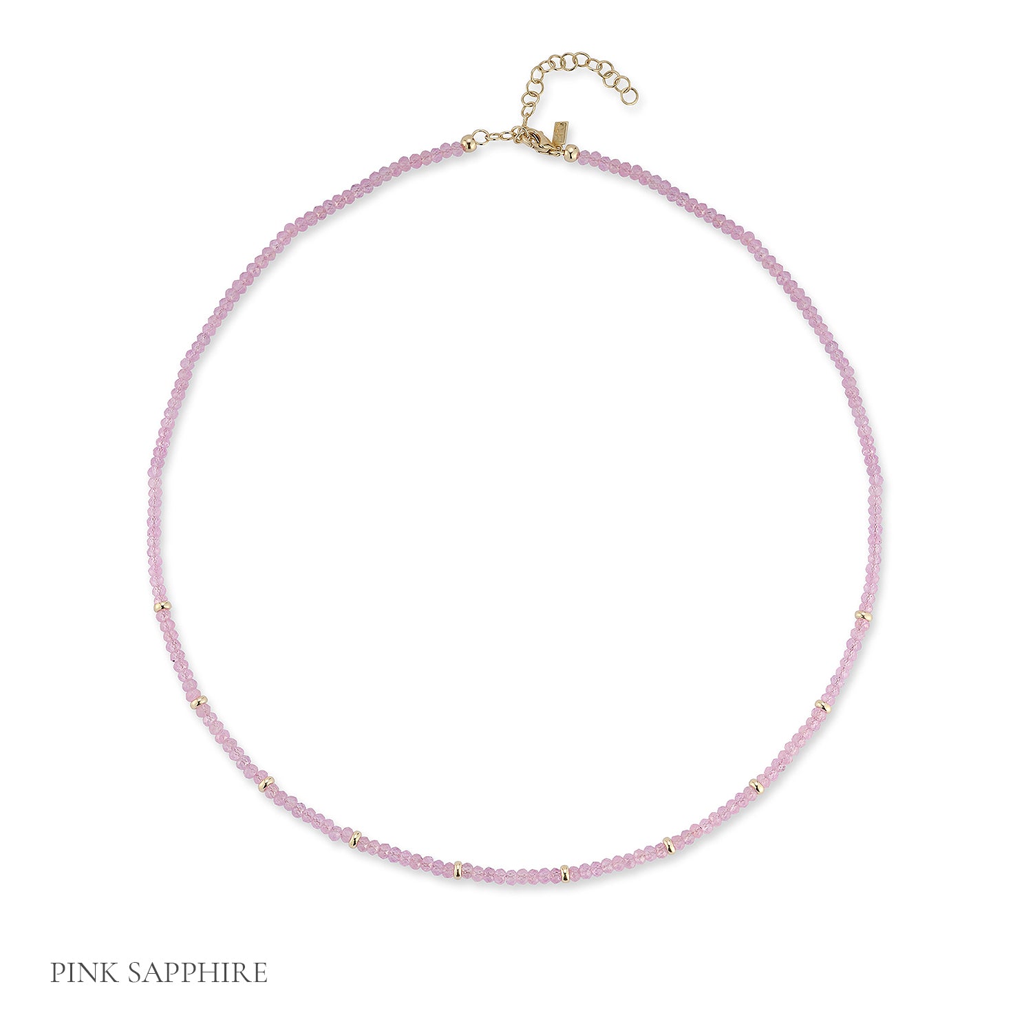 Birthstone Bead Necklace In Pink Sapphire with 14k yellow gold chain - September Option