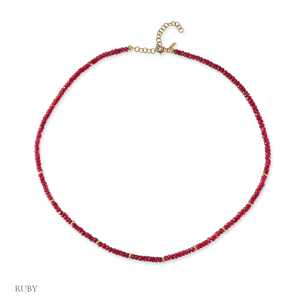 Birthstone Bead Necklace In Ruby in 14k yellow gold