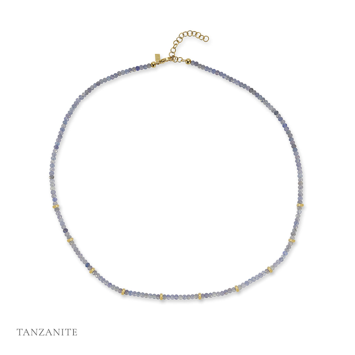 Birthstone Bead Necklace In Tanzanite with 14k yellow gold chain