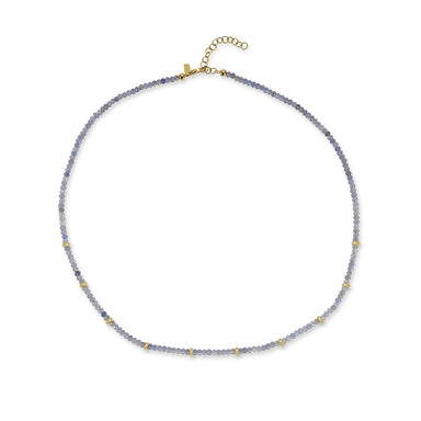 Birthstone Bead Necklace In Tanzanite with 14k yellow gold chain