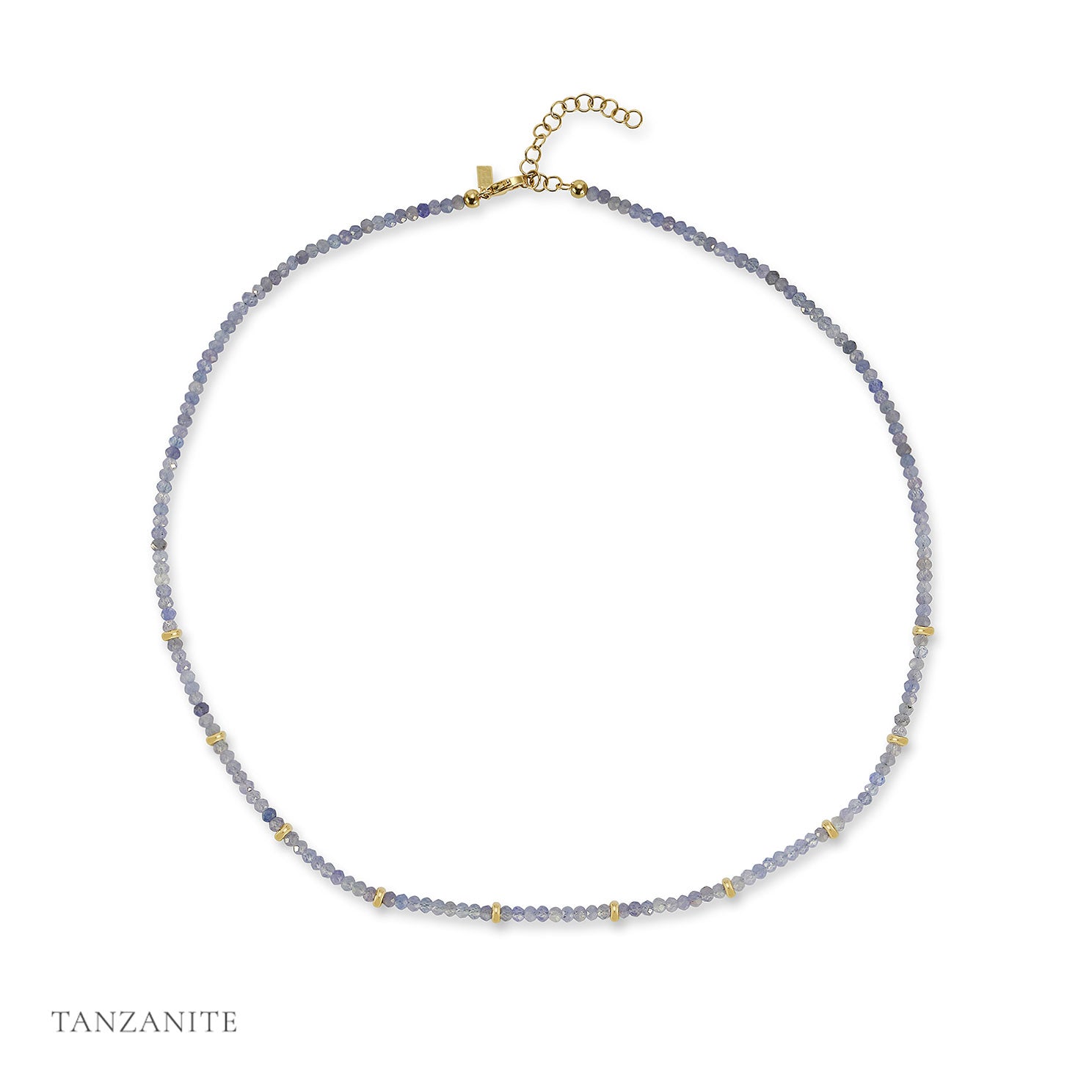 Birthstone Bead Necklace In Tanzanite with 14k yellow gold chain