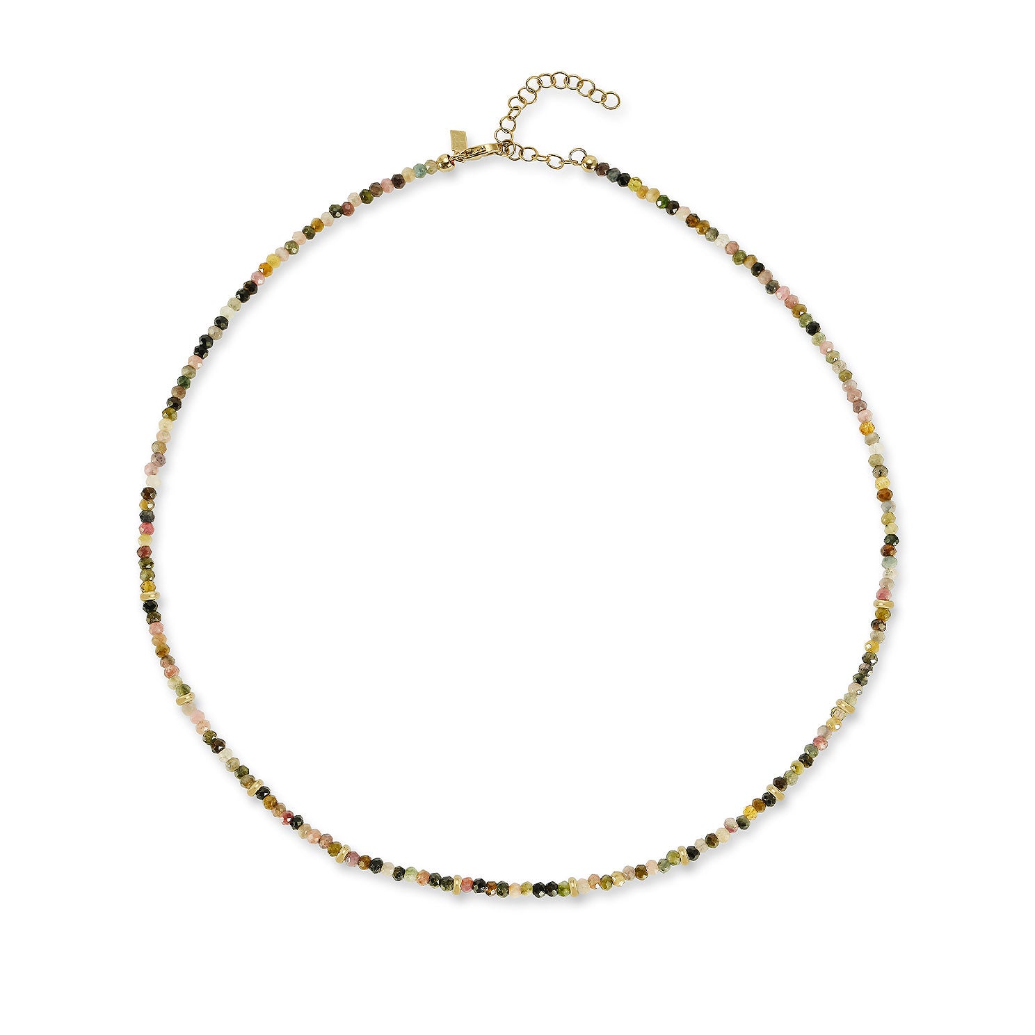 Birthstone Bead Necklace In Tourmaline with 14k yellow gold chain