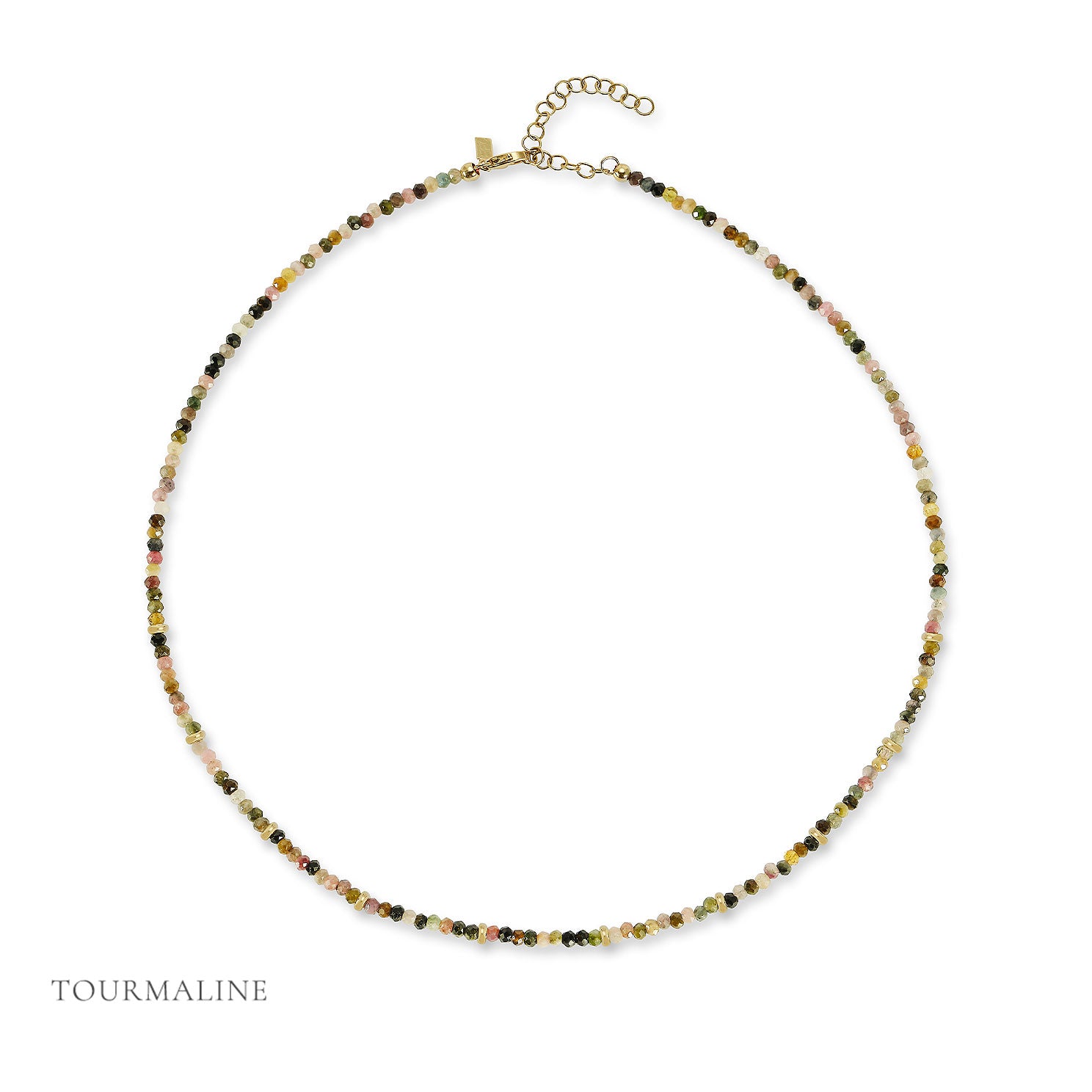 Birthstone Bead Necklace In Tourmaline with 14k yellow gold chain