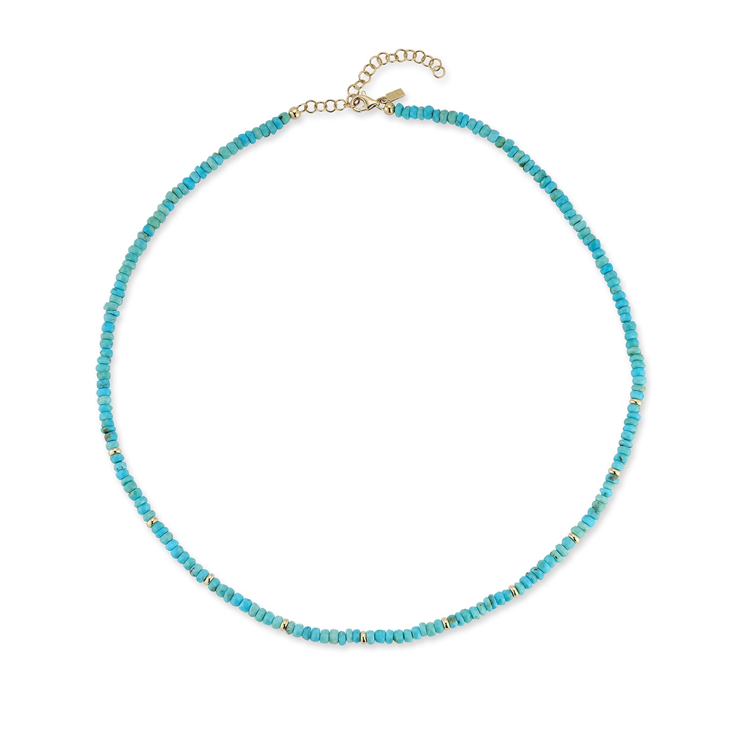 Birthstone Bead Necklace In Turquoise with 14k yellow gold chain