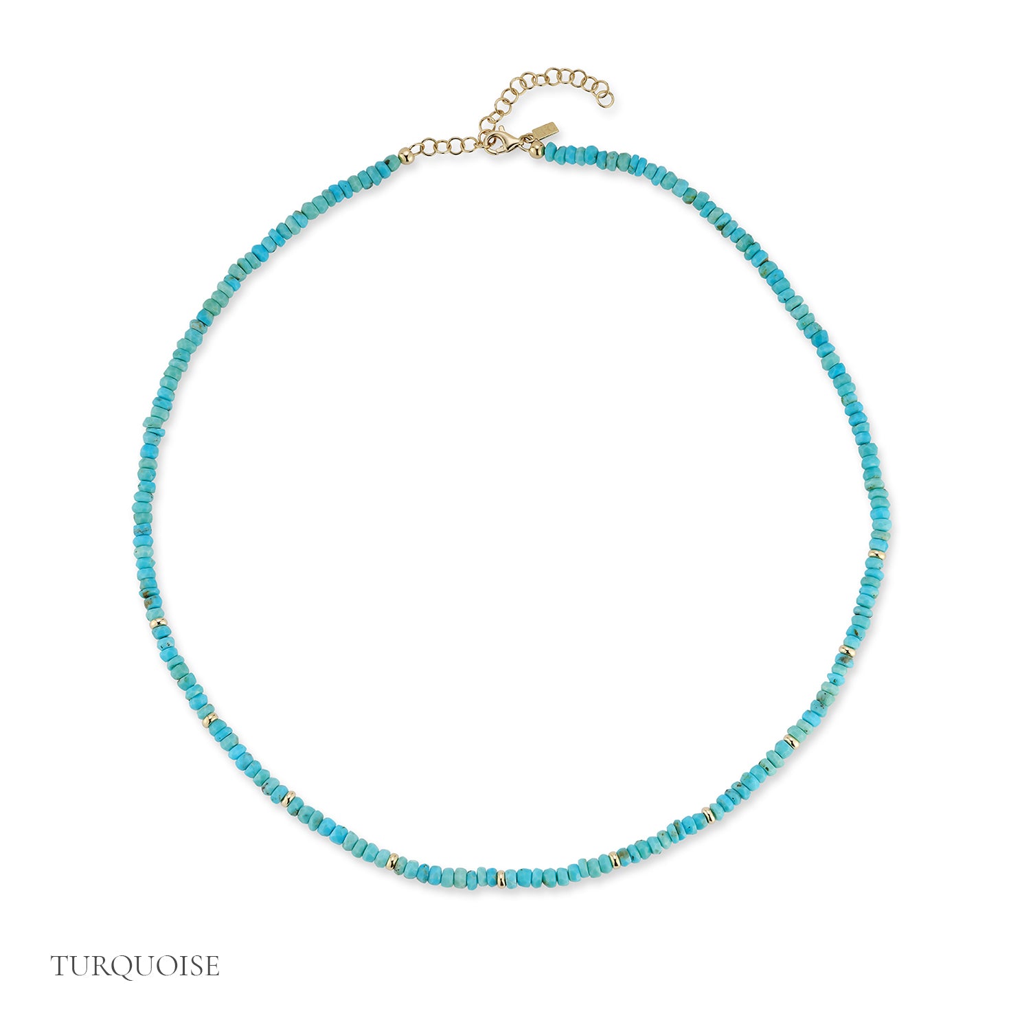 Birthstone Bead Necklace In Turquoise with 14k yellow gold chain